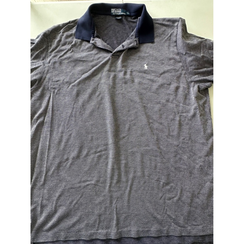 Polo Ralph Lauren Mens XL Pima Cotton Polo Shirt Navy Blue White Micro Pattern